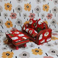 クリスマスシマエナガの小さな可愛いソファーセット５点の画像
