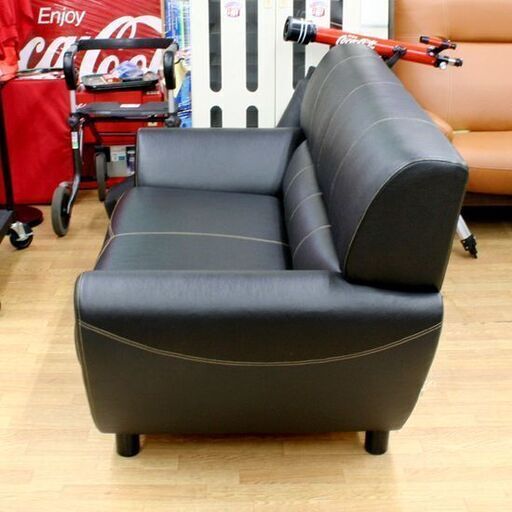 MIYATA 2人掛けソファ LINDA クラシカルデザインソファ 合成皮革 ブラック 宮田産業 旭川家具 札幌市 清田区 平岡