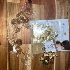 髪飾り、イヤリング、フェイク金箔セット