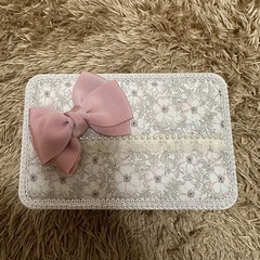 花柄リボン付きマスクケース　ウェットティッシュケース