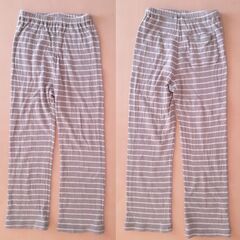 【ユーズド】ベルメゾン　パジャマ　長袖　グリーングレー/ストライプ　140cmの画像