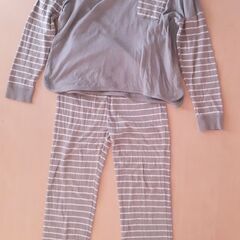 【ユーズド】ベルメゾン　パジャマ　長袖　グリーングレー/ストライ...