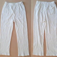 【ユーズド】ベルメゾン　パジャマ　長袖　黄色/ストライプ　140cmの画像