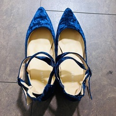 【決定】パンプス 23.0 ベロア ネイビーの画像