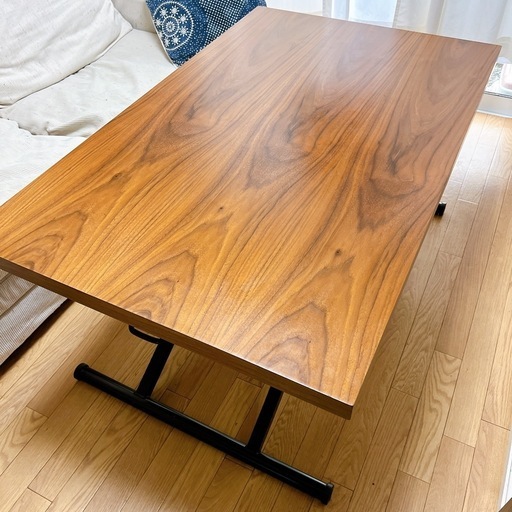 決まりました】ニトリ 昇降リビングテーブル ミドルブラウン 120