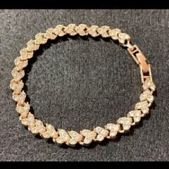 ≒⑮m→→→j24-1【Premio Fortuna】水晶のハート形ラインストーンブレスレット　ゴールドフィルド 内径約17センチ 504193■■の画像