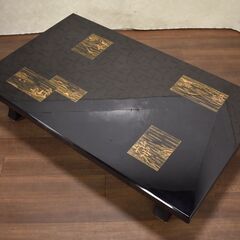 ≪yt1703ジ≫ 輪島塗 高崎秋峰 作 座卓 漆塗り 蒔絵 5尺x3尺 現状品 伝統工芸/色紙山水蒔絵/座敷机/加賀蒔絵師/中古家具/宮城県仙台市 61023-15の画像