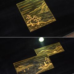 ≪yt1703ジ≫ 輪島塗 高崎秋峰 作 座卓 漆塗り 蒔絵 5尺x3尺 現状品 伝統工芸/色紙山水蒔絵/座敷机/加賀蒔絵師/中古家具/宮城県仙台市 61023-15の画像