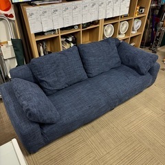 【超美品‼️】定価15万♪ unico(ウニコ) 206cm幅3人掛けソファ LOWEY(ローウィー) オットマン付き カバーリング 布製ネイビーブルー♪の画像