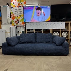 【超美品‼️】定価15万♪ unico(ウニコ) 206cm幅3人掛けソファ LOWEY(ローウィー) オットマン付き カバーリング 布製ネイビーブルー♪の画像