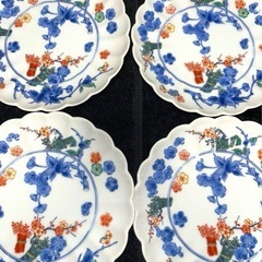 有田焼　第一陶器　銘々皿揃　4枚セット　菊割皿　古伊万里　染付　和食器　赤絵の画像