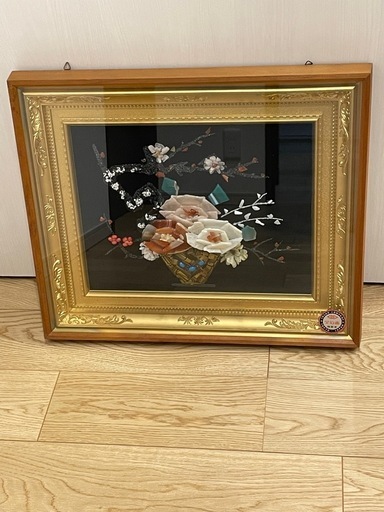 宝石画　花のアート　木製フレーム　工芸品