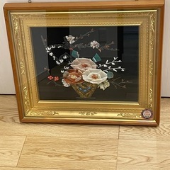 宝石画　花のアート　木製フレーム　工芸品　