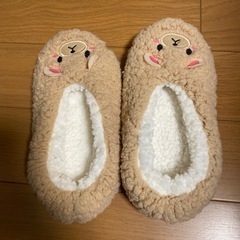 [新品未使用] クマの顔刺繍ルームスリッパ ベージュ
