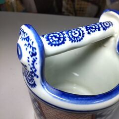 有田焼 手桶鉢 陶器製 花瓶 花瓶 柄樽 染付 鉢 つのだる 花器 フラワーベース インテリア 置物 壺 陶器 高さ約5.5㎝幅奥行約11㎝の画像
