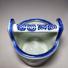 有田焼 手桶鉢 陶器製 花瓶 花瓶 柄樽 染付 鉢 つのだる 花器 フラワーベース インテリア 置物 壺 陶器 高さ約5.5㎝幅奥行約11㎝の画像