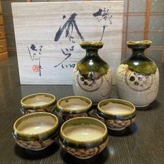【新品未使用】織部焼　酒器揃　三宅紀保作　木箱入り　徳利×2 お...