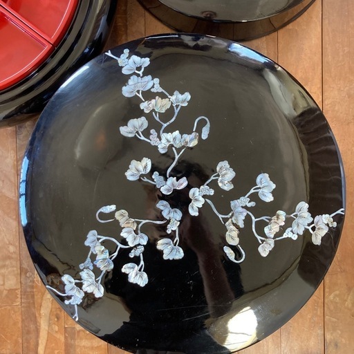 琉球漆器 三つ足円形トゥンダーブン（東道盆） 宴会用 オードブル容器