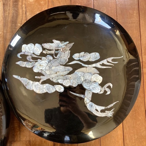 琉球漆器 三つ足円形トゥンダーブン（東道盆） 宴会用 オードブル容器