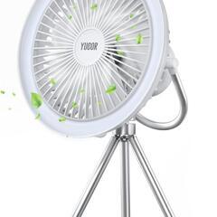 1台5役 卓上扇風機 静音 充電式 吊り下げ LEDライト キャ...