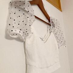 ZARA ドット パフスリーブ クロップド　ブラウスの画像