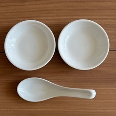 無地　ホワイト　丸小皿　2枚　れんげ　セット