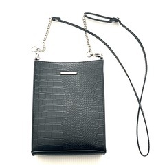 新品 クロコダイル風合成皮革 ショルダーバッグ 黒