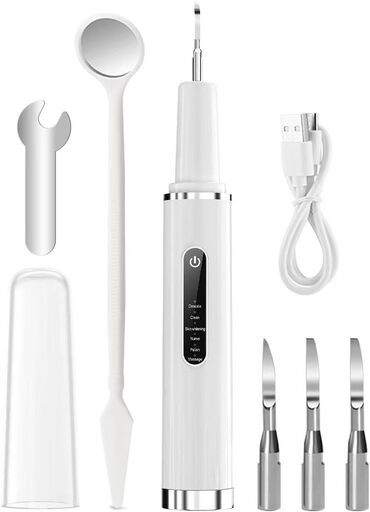 ● 新品たくさん在庫！●　超音波歯クリーナー 口腔洗浄器 USB 充電式 超音波振動 家庭用携帯用歯清潔器 5モード調節可能 内蔵LED照明 クリーニングキット IPX6防水 携帯便利 白