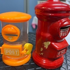 ■貯金箱 郵便ポスト 4点セット■郵便局 陶器製 赤ポスト ゴールド プラスチック製オレンジ■昭和レトロ アンティーク ヴィンテージ ノベルティグッズ 置物の画像