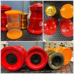 ■貯金箱 郵便ポスト 4点セット■郵便局 陶器製 赤ポスト ゴールド プラスチック製オレンジ■昭和レトロ アンティーク ヴィンテージ ノベルティグッズ 置物の画像