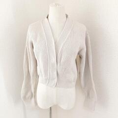 フォクシー 長袖リブニットカーディガン Vネック グレージュ 綿...