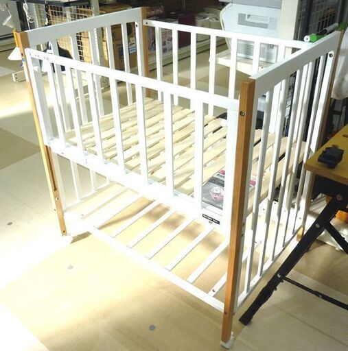札幌市 清田区/ヤトミ ミニベビーベッド NOSTRO ホワイト×ナチュラル系 出産準備 ねんねグッズ ベビーベッド