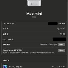 新型 Mac mini M4 SSD:512GB RAM:16GBの画像