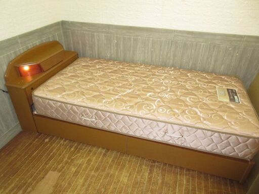 stp-2933　シングルベッド　ベッドマット付　引き出し2杯　宮付き　ライト付き　寝具　ベッド　ベット　シングル　S　シーリー　Sealy　日本製