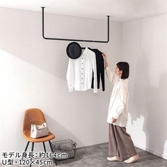 新品未使用　ポールハンガー ハンガーバー 吊り下げ アイアンバー 物干し 部屋干し 室内物干し 天井付けの画像