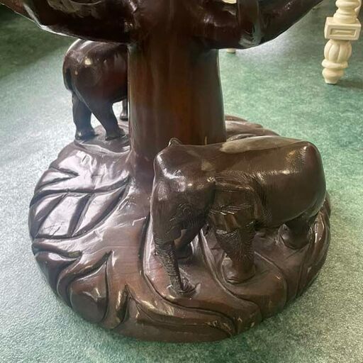 木彫りダイニングセット 象モチーフ 食卓 椅子二脚 木製 テーブル 札幌