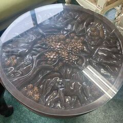 木彫りダイニングセット 象モチーフ 食卓 椅子二脚 木製 テーブル 札幌 東区 の画像