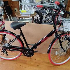 新車！26インチ6段付き折りたたみ自転車カギカゴ付き