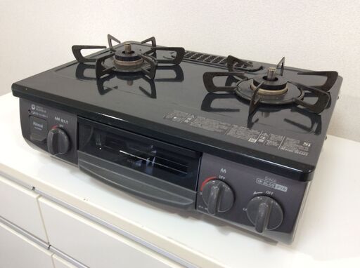 （12/14受渡済）JT9864【RINNAI/リンナイ ガスコンロ 都市ガス】美品 2022年製 RT35NJH 家電 キッチン レンジ ガステーブル 左側強火 クリスタルコート