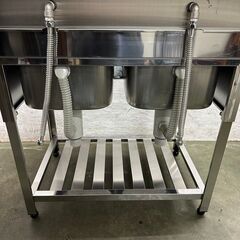 【azuma】アズマ ステンレス製 2槽シンク 美品 厨房用品 業務用 水栓付き バックガード付き W900×D600×H800 Y0580の画像