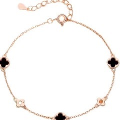 手链 女士 四叶草 [幸运手镯] 天然玛瑙 925银 18K金R...