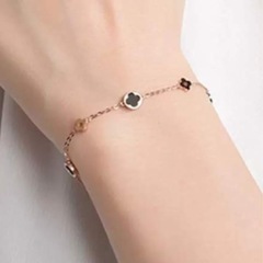 手链 女士 四叶草 [幸运手镯] 天然玛瑙 925银 18K金RGP 防金属过敏 女士 饰品の画像