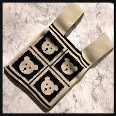 ꒰未使用꒱くまさん柄 ニット マチなしミニバッグ モノトーン 夢可愛い