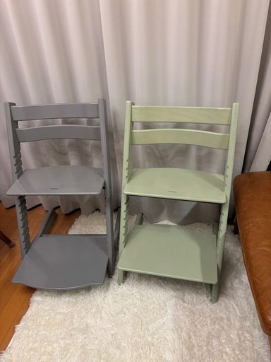 トリップトラップチェア　2脚　ストームグレー＆モスグリーン