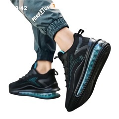 新品 スニーカー 28cm 黒 メッシュ　エアー　厚底　緑　スポーツ　AIRの画像