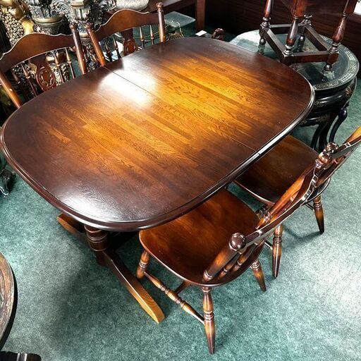 飛騨家具/キツツキマーク 4人掛けダイニングテーブルセット 伸縮タイプ ブラウン 天然木単板