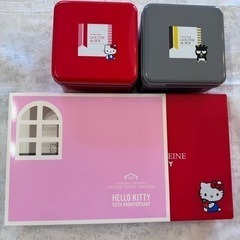 【限定品】サンリオ×ガトーフェスタハラダ 空き缶　小物入れ　クッキー缶　　キティ　ばつ丸　ハローキティ　バッドばつ丸の画像