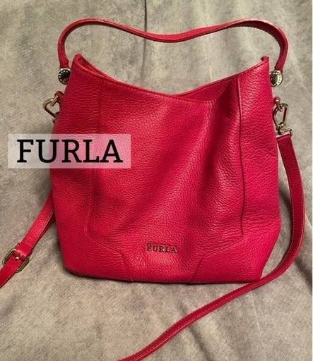 フルラ FURLA レザー シボ革ハンドショルダーバッグ 2wayピンク赤