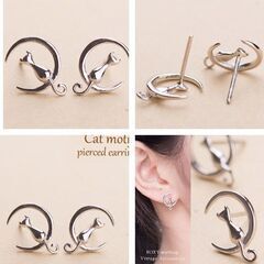 三日月ねこ/スタッドピアス（新品）の画像