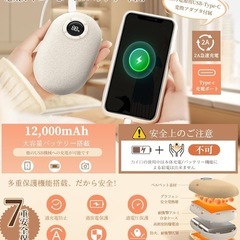 【新品未使用】① 【一台二役・業界初720°全方位発熱・5段階温度調節】充電式カイロ 12000mAh大容量 カイロ 充電式 携帯カイロ 電気カイロ モバイルバッテリー機能 コンパクト 5V/2A急速充電 便利グッズ 持ち運びやすい PSE認証済み 寒さ対策 旅行 アウトドア 出張 通勤 プレゼントの画像